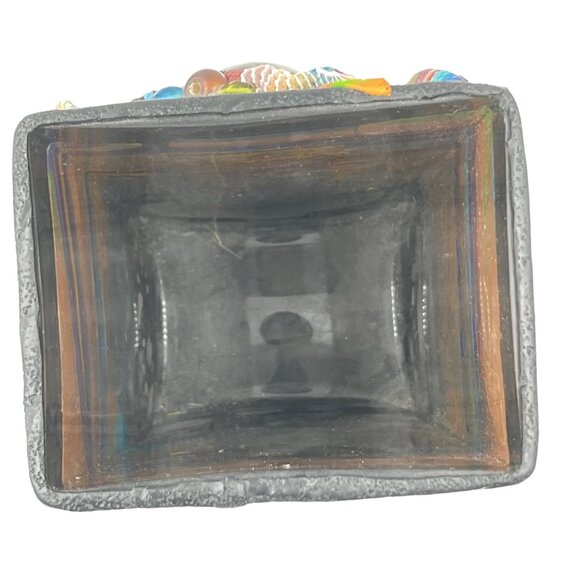 Collage Art Glass Vase Face Amid Multi-colors and Beads Stamped on Bottom - Picture 6 of 10